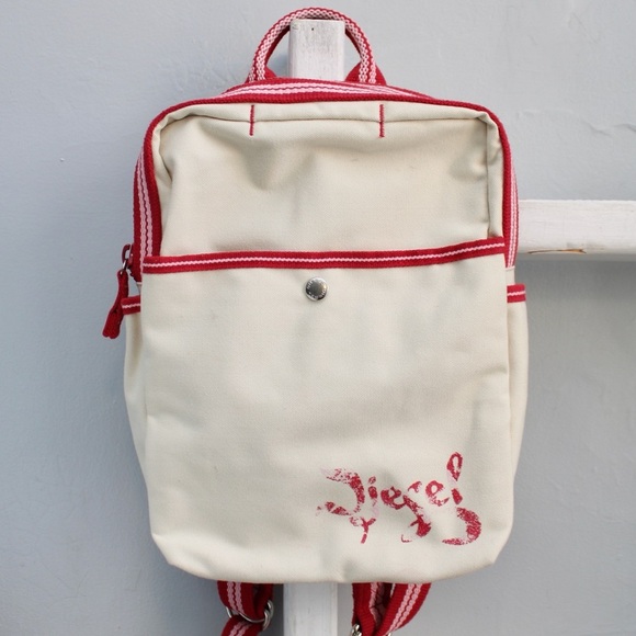 Diesel Handbags - Diesel Spare Parts RARE Vintage Y2K Cream Red Canvas Mini Backpack Bag